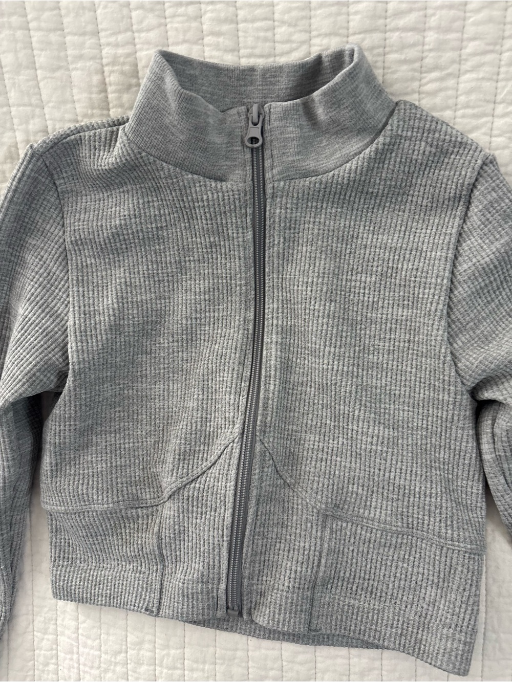 Forever 21 Kids Gray Ribbed Zip-Up Hoodie